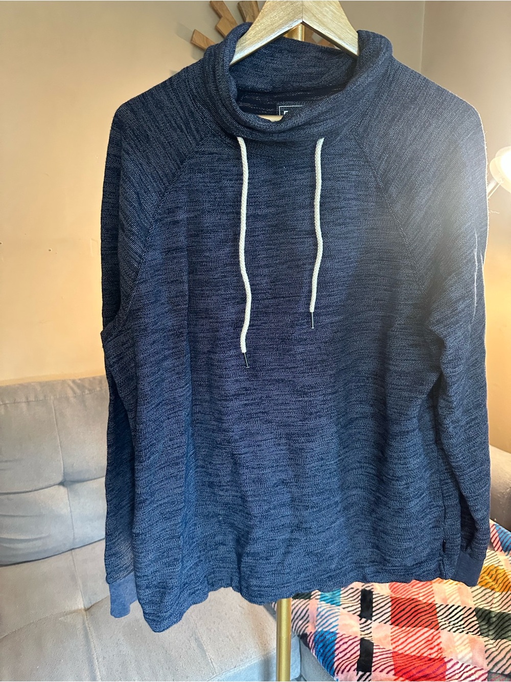 Express Men's Navy Marled Turtleneck Sweater with Drawstring